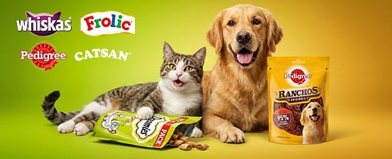 Frolic, Pedigree, Whiskas, Catsan